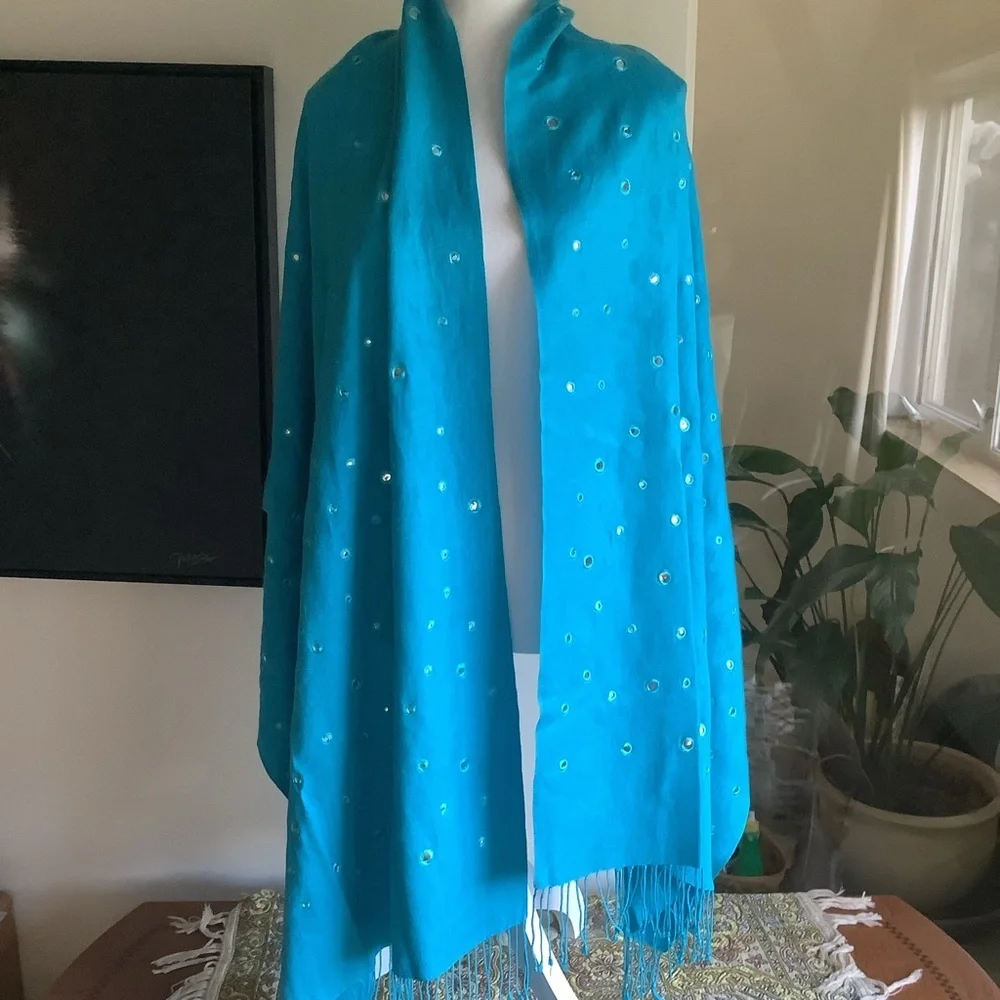 Halston Silk and Pashmina Fringed Scarf/Wrap